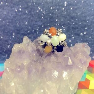 Vintage Multi Stone Cluster Flower Ring Sterling Silver
